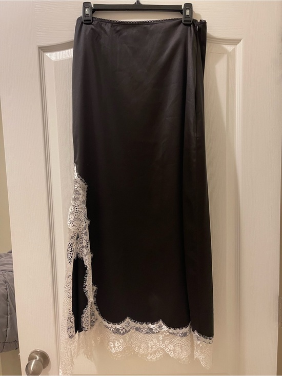 Dressed in LALA Dresses & Skirts - Dressed in LALA Black Midi Skirt with White Lace Trim